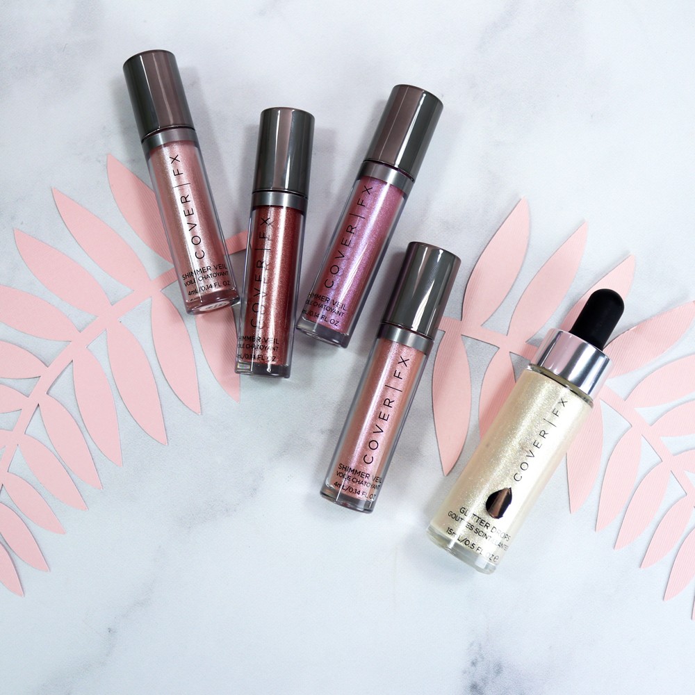 CoverFX Shimmer Veil and Glitter Drops - Swatches and review by Los Angeles cruelty free beauty blogger My Beauty Bunny