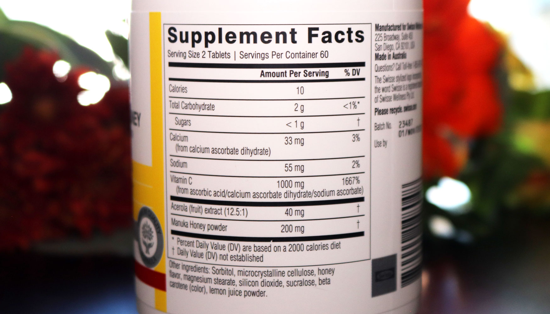 Swisse Vitamin C and Manuka Honey Nutrition Facts