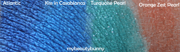 Nyx Atlantic, Kiss in Casablanca, Turquoise Pearl, Orange Zest Pearl